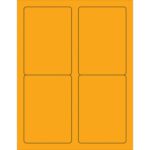 The MH-USA 3 1/2 x 5 Fluorescent Orange Rectangle Laser Labels (4/Sheet) have four black-outlined orange labels arranged in two rows and columns.