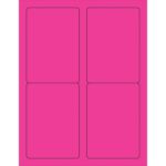 The MH-USA 3 1/2 x 5 Fluorescent Pink Rectangle Laser Labels (4/Sheet) contain four black-outlined sections, ideal for labeling projects.