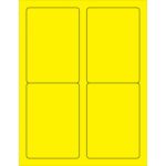 The yellow sheet displays MH-USA 3 1/2 x 5 Fluorescent Yellow Rectangle Laser Labels, outlined in black, organized in two rows and columns with four labels per sheet.