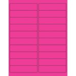 The MH-USA 4 x 1 Fluorescent Pink Rectangle Laser Labels come with 20 labels per sheet, formatted in five columns and four rows with rounded corners and thin white lines, totaling 100 sheets per box for comprehensive labeling needs.