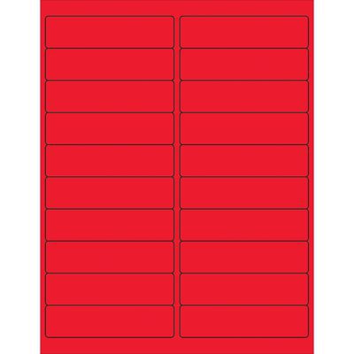 LL177RD.jpg The MH-USA 4 x 1 Fluorescent Red Rectangle Laser Labels come in a sheet of 20 labels, arranged in three columns and seven rows, featuring slightly rounded edges with thin black outlines for a sleek look.