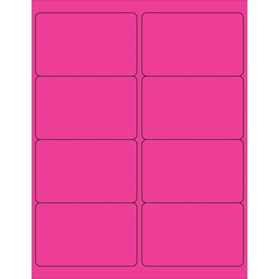 LL179PK.jpg MH-USA 4 x 2 1/2 fluorescent pink rectangle laser labels brighten projects with their vivid hue, featuring eight rounded-corner labels per sheet in two columns and four rows. Available in boxes of 100 sheets, theyre ideal for any labeling need.