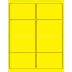 The MH-USA fluorescent yellow rectangle laser labels, 4 x 2 1/2, offer eight bold labels per sheet in a two-column, four-row layout, perfect for highlighting important notes.