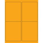 A sheet includes four MH-USA 4 x 5 Fluorescent Orange Rectangle Laser Labels with rounded corners, arranged in a two-by-two grid and outlined with thin black lines.