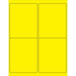 Each MH-USA 4 x 5 Fluorescent Yellow Rectangle Laser Label sheet features four labels bordered with a thin black outline, arranged in a tidy 2x2 grid.