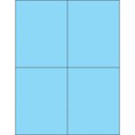 A grid of four equal blue rectangles, like MH-USA 4 1/4 x 5 1/2 Fluorescent Pastel Blue Rectangle Laser Labels, arranged in a two-by-two format and separated by thin black lines.