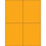 An image of MH-USA 4 1/4 x 5 1/2 Fluorescent Orange Rectangle Laser Labels (4/Sheet) shows them arranged in a square with a central cross-like line, forming a 2x2 grid.