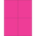 A bright fluorescent pink background, divided into four equal rectangles by thin black lines, mirrors the MH-USA 4 1/4 x 5 1/2 Fluorescent Pink Rectangle Laser Labels (4/Sheet), creating a striking grid pattern.