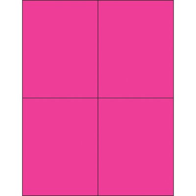 LL183PK.jpg A bright fluorescent pink background, divided into four equal rectangles by thin black lines, mirrors the MH-USA 4 1/4 x 5 1/2 Fluorescent Pink Rectangle Laser Labels (4/Sheet), creating a striking grid pattern.