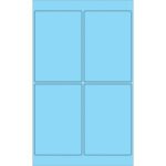 The MH-USA 4 x 6 Fluorescent Pastel Blue Rectangle Laser Labels (4/Sheet) are arranged in two columns and two rows, with evenly spaced rectangles against a vibrant blue background.