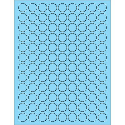 LL190BE.jpg The blue sheet features a grid of 8 columns and 13 rows, ideal for organizing labels—each circle aligns perfectly with MH-USA 3/4 Fluorescent Pastel Blue Circle Laser Labels, offering 108 labels per sheet.