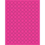 Black outline circles on a bright pink background resemble MH-USA 3/4 Fluorescent Pink Circle Laser Labels, arranged like the 108 labels per sheet in each package.