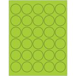 The MH-USA 1 1/2 fluorescent green circle laser labels sheet comprises 30 vibrant circles, arranged in five rows and six columns, each outlined in black.