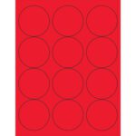 The MH-USA 2 1/2 fluorescent red circle laser labels come with twelve evenly spaced, vibrant circles outlined in black, perfect for eye-catching organization.
