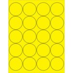 A grid of 20 black-outlined circles on a yellow sheet mirrors the precision of MH-USA 2 Fluorescent Yellow Circle Laser Labels, with four rows and five columns for optimal clarity and efficiency.