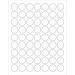 This sheet of MH-USA 1 Clear Circle Laser Labels offers 63 blank circular stickers on a plain white background, ideal for endless customization and organization.