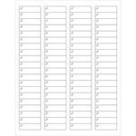 A sheet of MH-USA 1 3/4 x 1/2 Pure Clear Rectangle Laser Labels includes 80 rectangular labels per sheet, featuring a slight bevel in the top-left corner set against a plain white background.