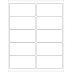 The MH-USA 4 x 2 White Removable Rectangle Laser Labels, with rounded corners and a light grey outline, come as a sheet of ten labels (2 columns by 5 rows), offering versatile use. Each box contains 100 sheets.