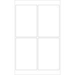 A blank sheet with MH-USA 4 x 6 White Removable Rectangle Laser Labels (4/Sheet) is outlined in thin lines, arranged in a 2x2 grid on a crisp white background.