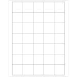 A blank 5x5 grid on a white background, similar to MH-USAs 1 1/2 x 1 1/2 white removable rectangle laser labels. Each square shares the precision of sheets with 35 labels.