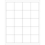 Displayed is a pristine 4x5 grid on a white sheet, reminiscent of the organized layout of MH-USAs 2 x 2 White Removable Rectangle Laser Labels, offering a similarly structured design with precise black line divisions.