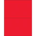 The MH-USA 8 1/2 x 5 1/2 Fluorescent Red Removable Rectangle Laser Labels divide into two equal sections per sheet for versatile applications.