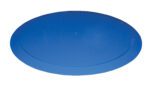 A blue, circular disc with a smooth and glossy surface, reminiscent of the Vestil Pallet Trk Thin Spin Carousel 48 In, is set against a pristine white background.