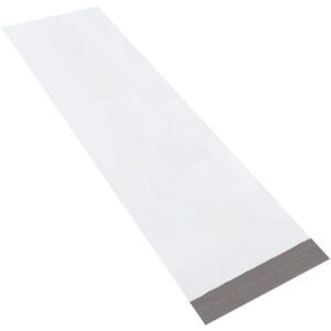 The MH-USA 13 x 45 Long Poly Mailers come in a minimalist design with a dark adhesive strip, sold in sets of 50 per case. Ideal for secure shipping, they are displayed against a white background.
