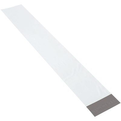 LPM639.jpg A long, clear rectangular strip with a gray section at one end resembles the MH-USA 6 x 39 Long Poly Mailers (100/Case), implying adhesive properties on a white background.