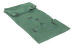 The green Vestil Landscaping Cart Canvas Liner, 24x48 usable inches, features numerous black handles and lies flat. Its open design unveils a roomy interior ideal for carrying or storage purposes.