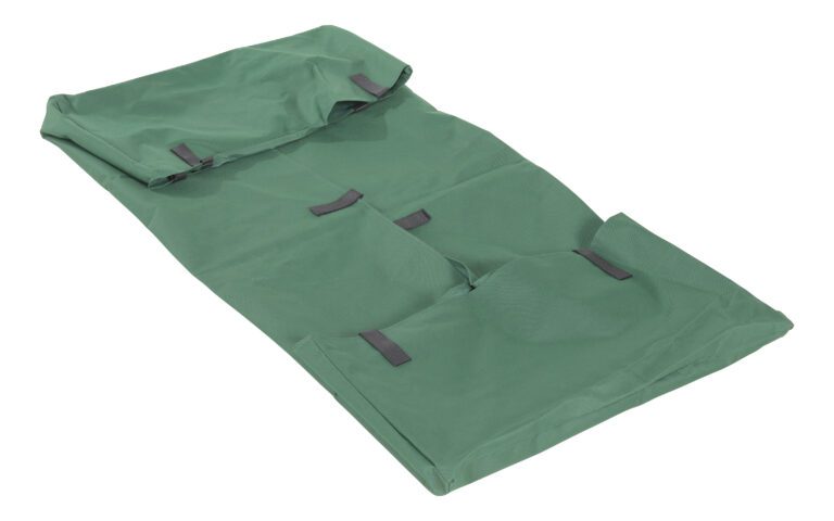 LSC-CL-2448-GN_A.jpg The green Vestil Landscaping Cart Canvas Liner, 24x48 usable inches, features numerous black handles and lies flat. Its open design unveils a roomy interior ideal for carrying or storage purposes.