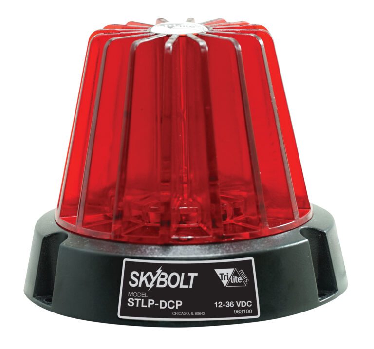 LT-RD4-FSL-RD_A.jpg The Vestil Light features a round 4 red dome, flashing safety design, and operates at 12-36 VDC. Its mounted on a black, vertically ridged base and resembles the SKYBOLT model STLP-DCP by Tri Lite.