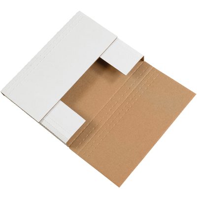 M11102BF.jpg The MH-USA 11 3/4 x 10 1/2 x 2 1/4 White Easy-Fold Mailers feature a brown inside and white outside, a fold-over flap, and side tabs for secure closure. Each bundle contains 50 mailers.
