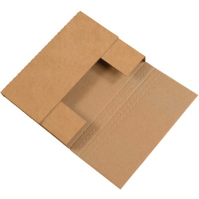 M12932BFK.jpg The 12 x 9 x 3 Kraft Easy-Fold Mailers (50/Bundle) feature an open brown cardboard envelope with a flap, exposing the inner side. Designed with perforated lines, they ensure easy folding and secure closure.
