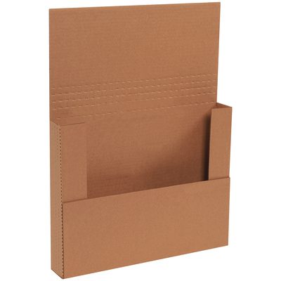 M14112BFK.jpg The 14 1/4 x 11 1/4 x 2 Kraft Easy-Fold Mailers (50/Bundle) feature an open top and front for easy organization, a tall back for support, and a folding design for simple assembly, making them perfect for orderly document or magazine storage.