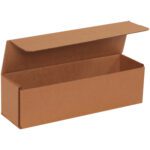 The 14 x 4 x 4 Kraft Corrugated Mailers come in a bundle of 50. Featuring an open rectangular design with a hinged lid, they are showcased against a white background, highlighting their simplicity and reliability for your mailing needs.