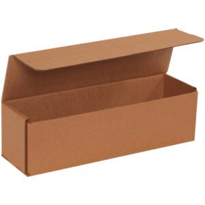 The 14 x 4 x 4 Kraft Corrugated Mailers come in a bundle of 50. Featuring an open rectangular design with a hinged lid, they are showcased against a white background, highlighting their simplicity and reliability for your mailing needs.