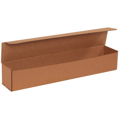 M2444K.jpg An open, long rectangular cardboard box shows its empty interior. The 24 x 4 x 4 Kraft Corrugated Mailer is perfect for packaging or storing items. Sold in bundles of 50, it ensures you have ample supply for mailing needs.