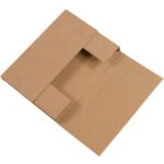 A brown cardboard folder with flaps and perforated lines, resembling the simple and functional design of 12 1/8 x 9 1/8 x 2 Kraft Easy-Fold Mailers (50/Bundle), is likely used for packaging or organizing documents.