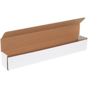 The MH-USA 30 x 4 x 4 White Corrugated Mailer displays its plain brown interior with an open lid against a white background, highlighting its pristine exterior.