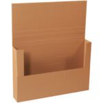 A brown, flat cardboard magazine holder with an open top and pocket resembles the 36 x 24 x 6 Kraft Jumbo Mailers smooth surface, perfect for neatly storing or displaying magazines or documents while showing visible corrugated lines.