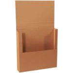 The 36 x 36 x 6 Kraft Jumbo Mailers, resembling a brown cardboard folder, features an expandable section. It stands open to reveal its document capacity with an upright top flap and handy bottom pocket for superb organization.