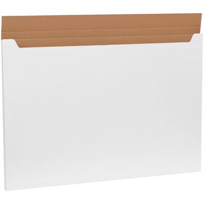 M38261.jpg The MH-USA 38 x 26 x 1 White Jumbo Fold-Over Mailer, featuring a brown fold-over flap to protect documents during shipping, is sold in bundles of 20. This expandable cardboard folder is shown empty against a plain white background, ready for immediate use.