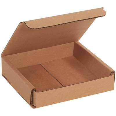 M551K.jpg A partially open plain brown Kraft Corrugated Mailer (5 x 5 x 1) reveals its empty interior. With a hinged lid, this sturdy mailer is ideal for shipping or storage, and comes perfectly bundled in sets of 50.