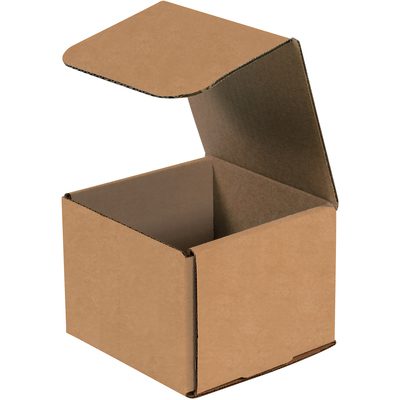 M554K.jpg An unfolded 5 x 5 x 4 Kraft Corrugated Mailer rests on a white background. This empty square box is part of a bundle of fifty, perfect for secure deliveries.
