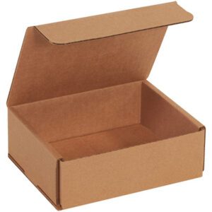 A brown 6 x 5 x 2 Kraft Corrugated Mailer from a versatile 50 per bundle set sits open against a white background, highlighting its sturdy design and spacious interior—ideal for efficient shipping or storage.