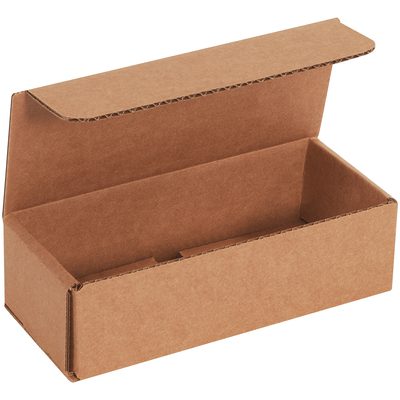 M732K.jpg A brown rectangular cardboard 7 x 3 x 2 Kraft Corrugated Mailer with an open lid shows its empty interior, set against a plain white background. It is available in bundles of 50.