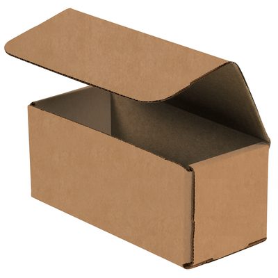 M733K.jpg The 7 x 3 x 3 Kraft Corrugated Mailers come in bundles of 50, featuring a rectangular brown design with a partially lifted lid, ideal for packaging or storage.