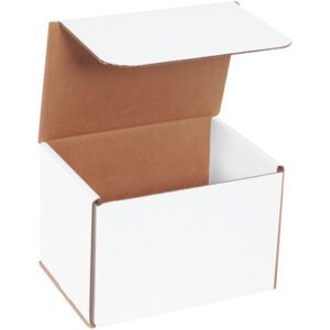 An open MH-USA 7 x 5 x 5 White Corrugated Mailer from a bundle of 50 reveals its brown interior against a plain background, highlighting its sturdy design.