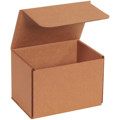 M755K.jpg A Kraft Corrugated Mailer, 7 x 5 x 5, partially open to show its empty interior, sits against a white background. Its part of a bundle of 50, ideal for shipping.